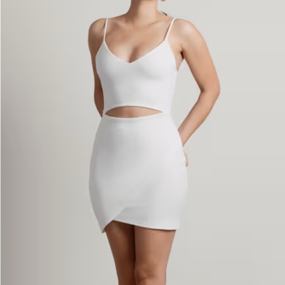 white mini bodycon dress front cutout